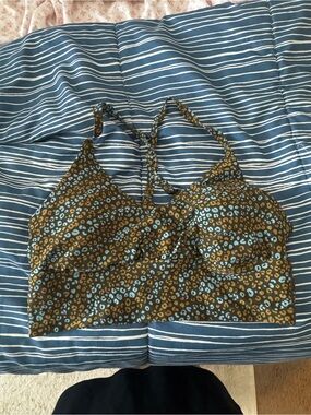 Aerie Brown Leopard Print Sports Bra with Blue Spots